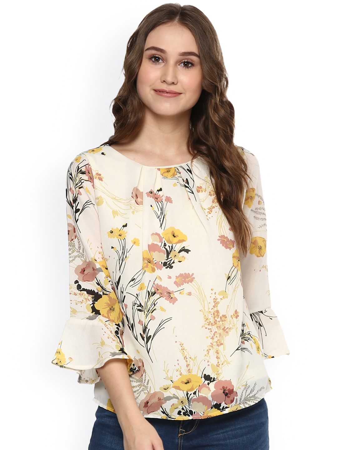 

Harpa Women Cream-Coloured Printed Top