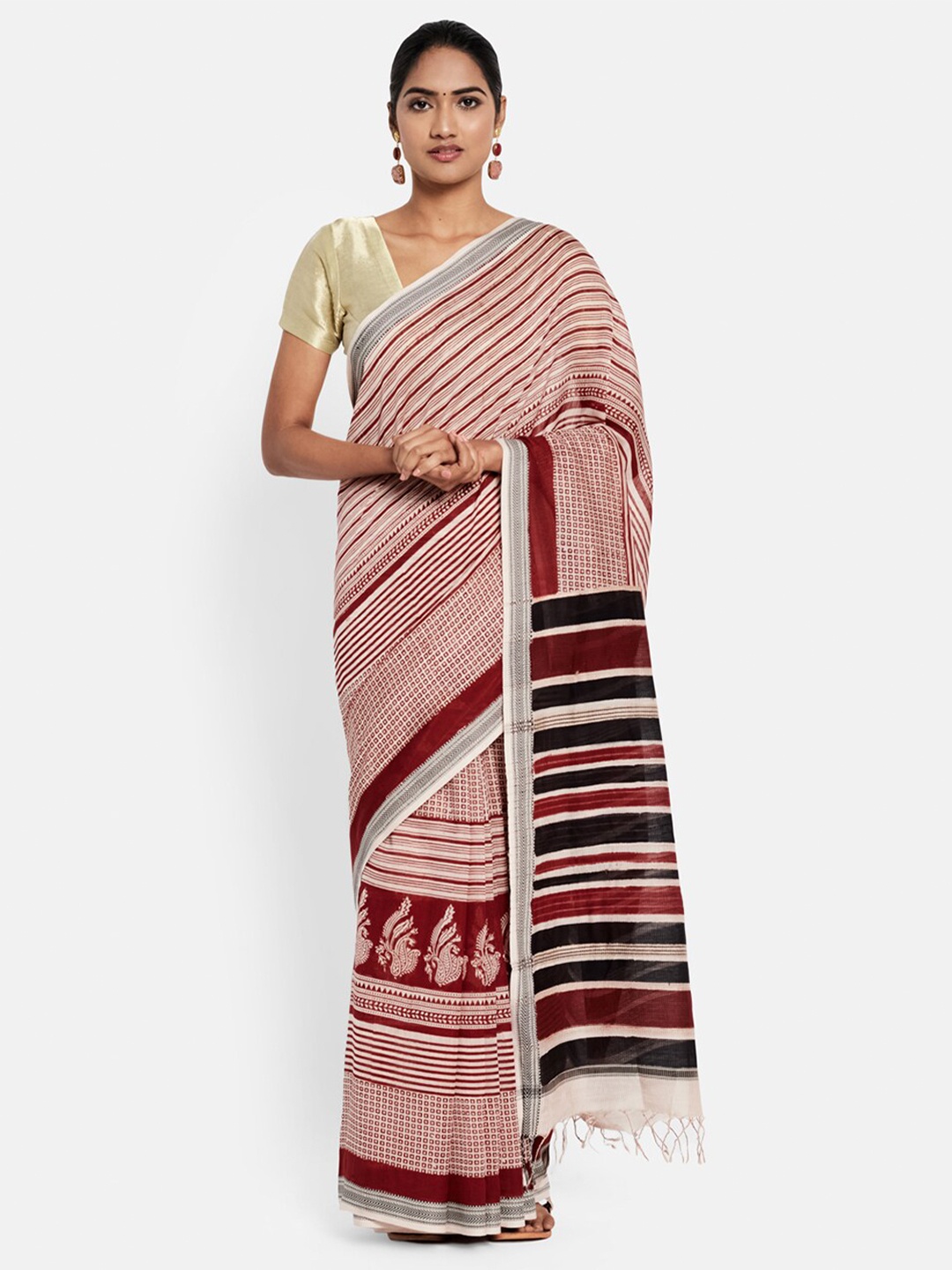 

Fabindia Leheriya Silk Cotton Bagh Saree, Maroon