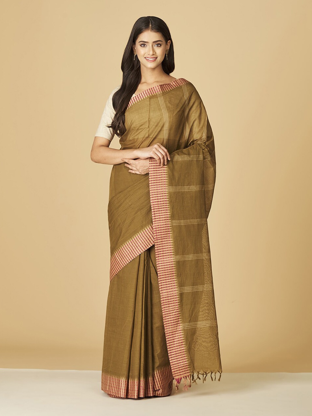 

Fabindia Woven Design Pure Cotton Saree, Green