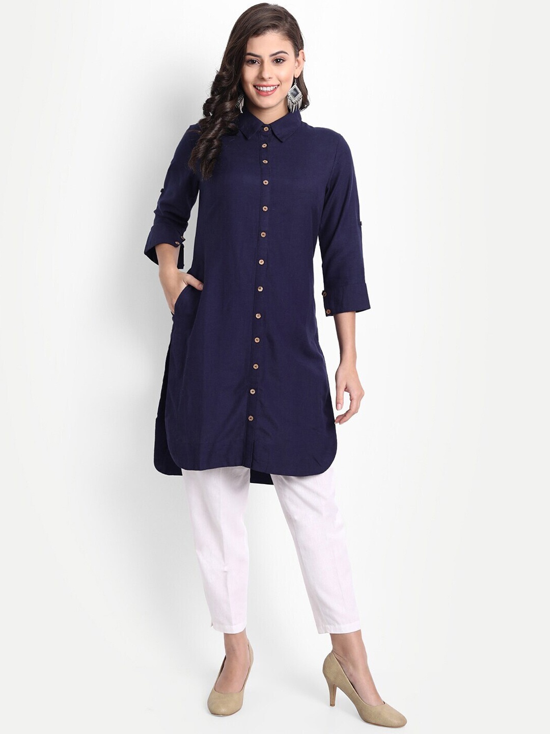 

fabGLOBAL Thread Work Pathani Kurta, Navy blue