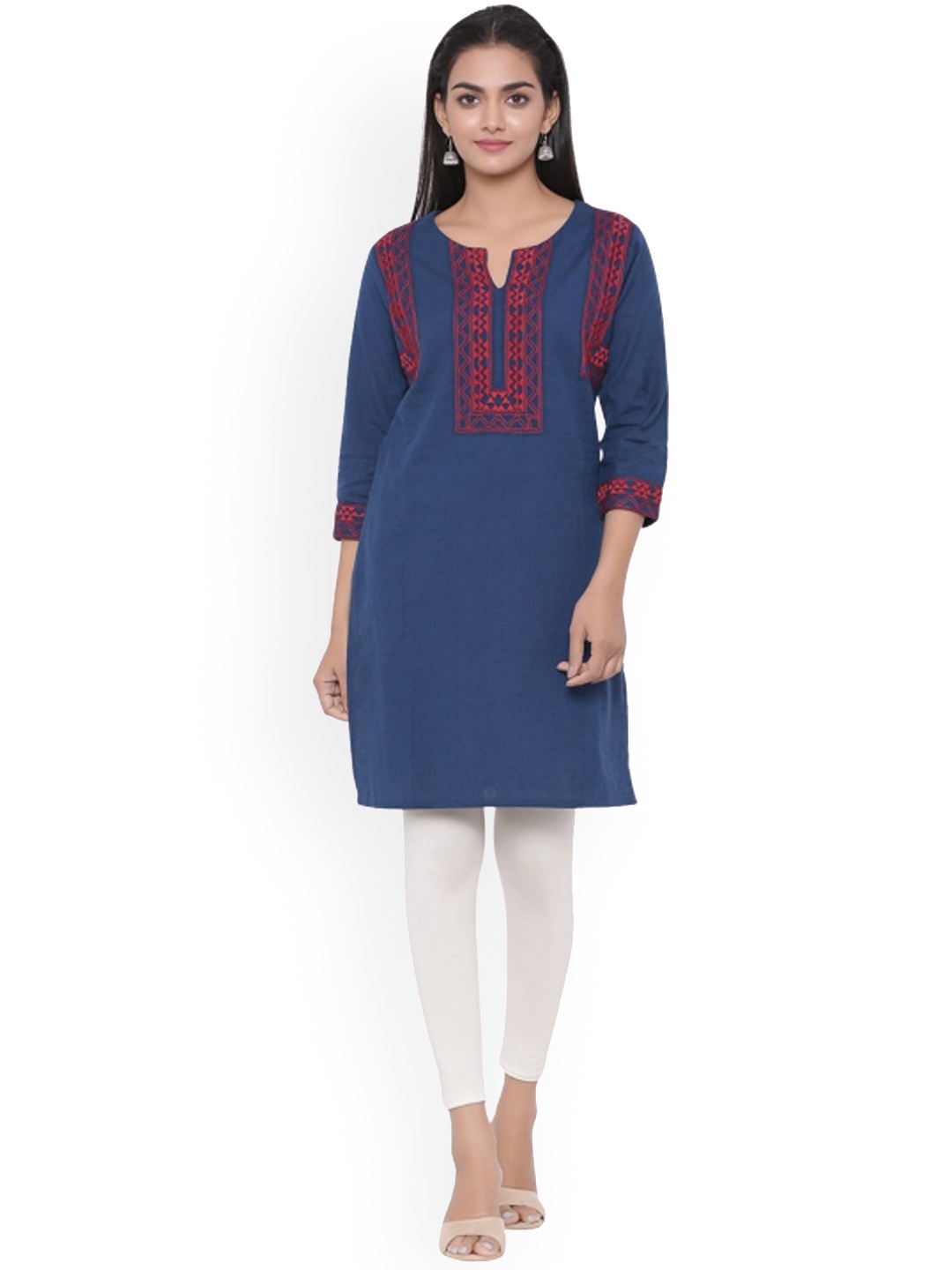 

fabGLOBAL Geometric Embroidered Thread Work Kurta, Blue