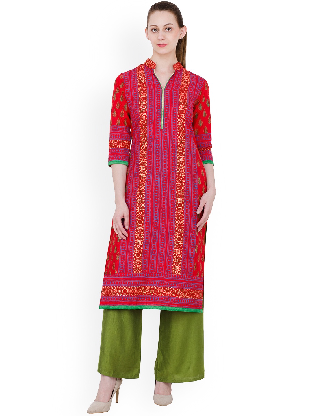 

ZOEYAMS Ethnic Motifs Printed Block Print Kurta, Red