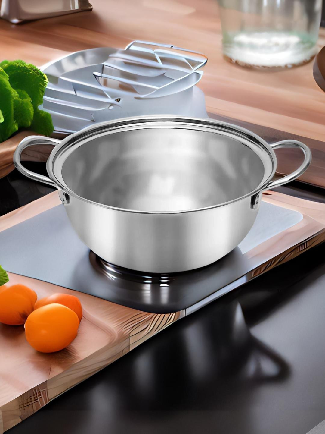 

Athome by Nilkamal Silver Toned Glossy Serving Bowl with Handle