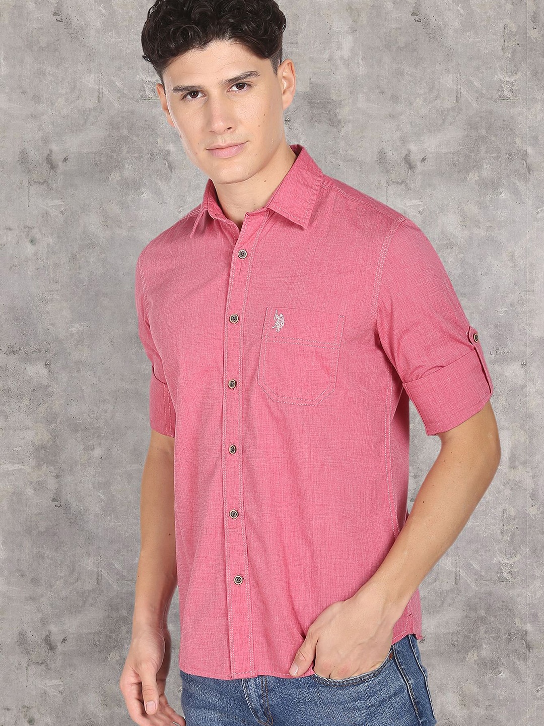 

U.S. Polo Assn. Denim Co. Men Cotton Roll-Up Sleeves Casual Shirt, Pink