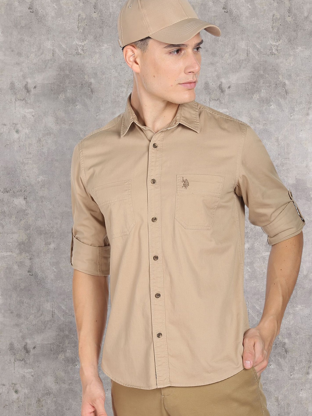 

U.S. Polo Assn. Denim Co. Men Cotton Roll-Up Sleeves Casual Shirt, Beige