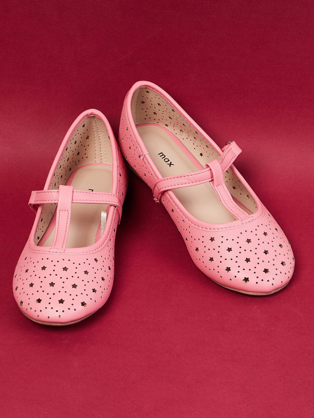 

max Girls Textured Ballerinas with Laser Cuts, Pink