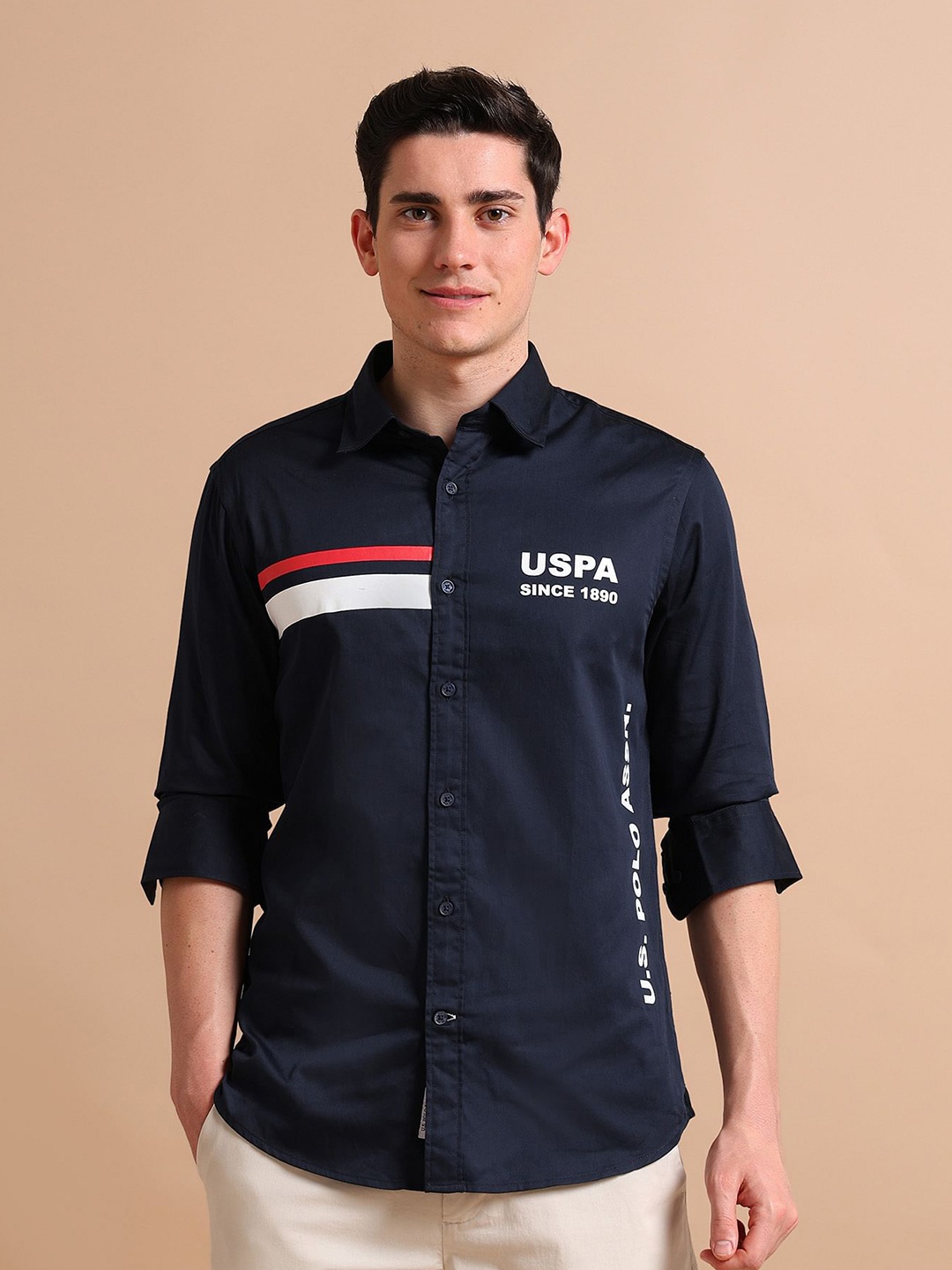 

U.S. Polo Assn. Men Printed Cotton Casual Shirt, Blue