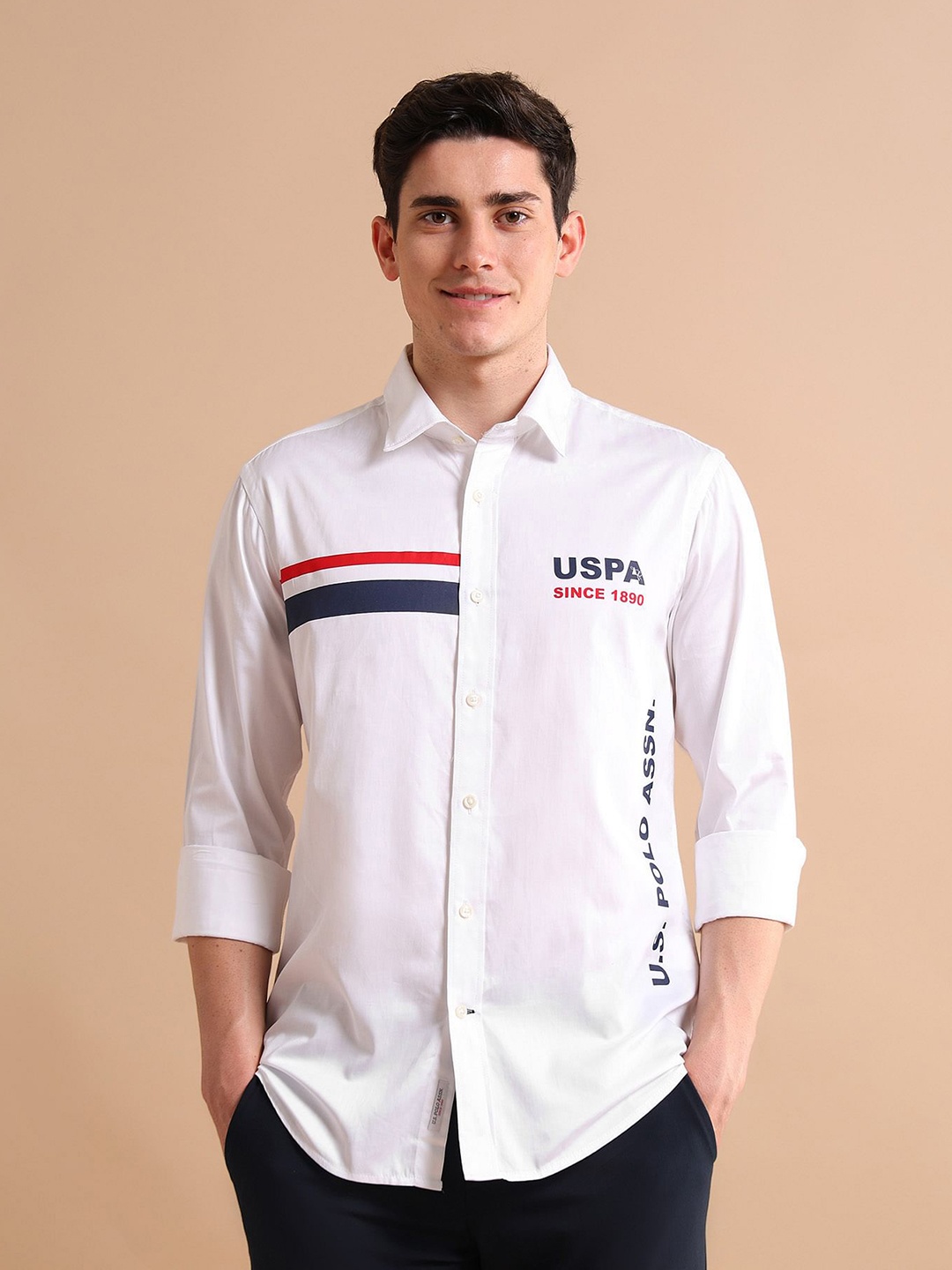 

U S Polo Assn Printed Cotton Casual Shirt, White