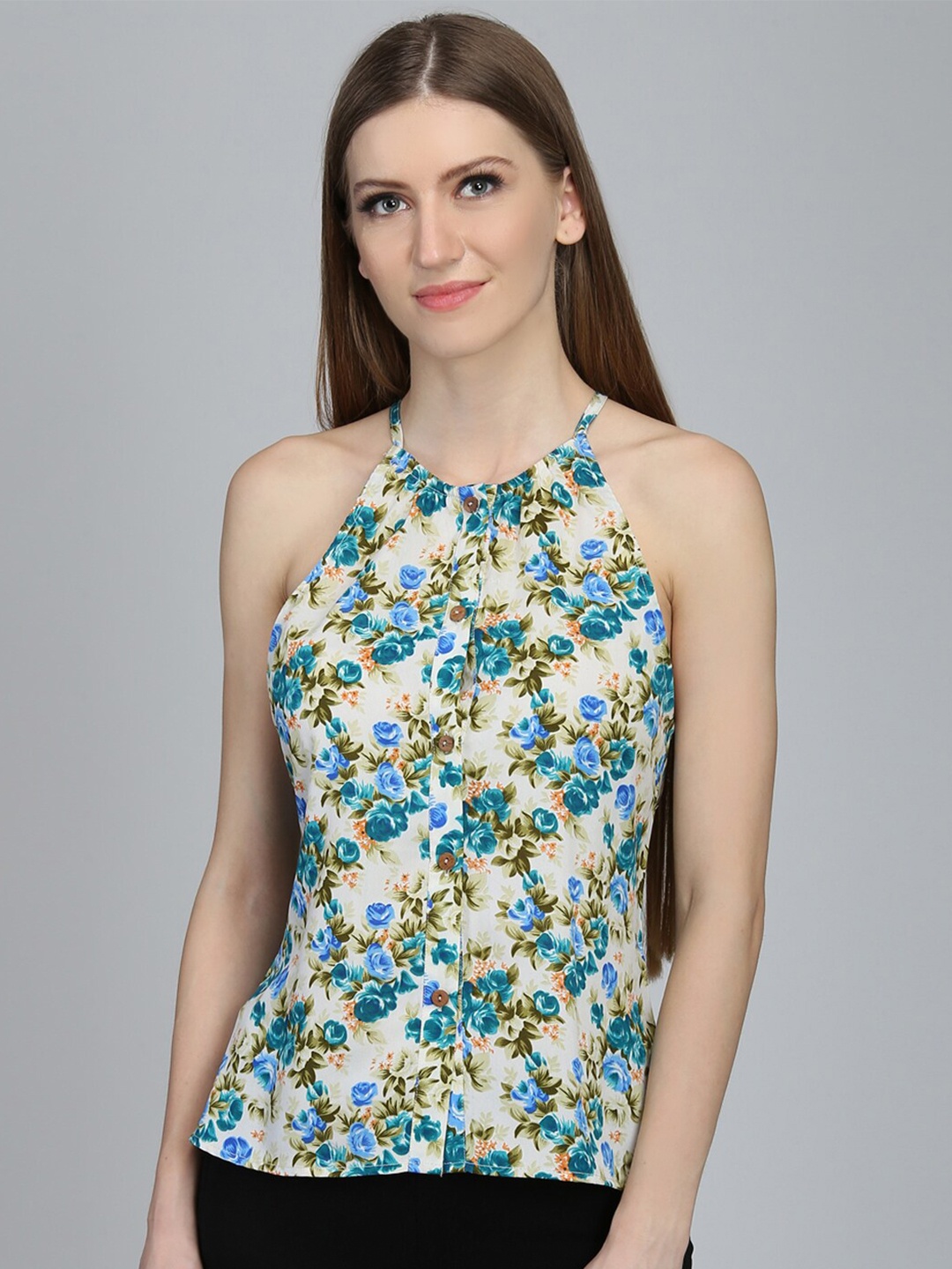 

DODO & MOA Floral Printed Georgette Top, Off white