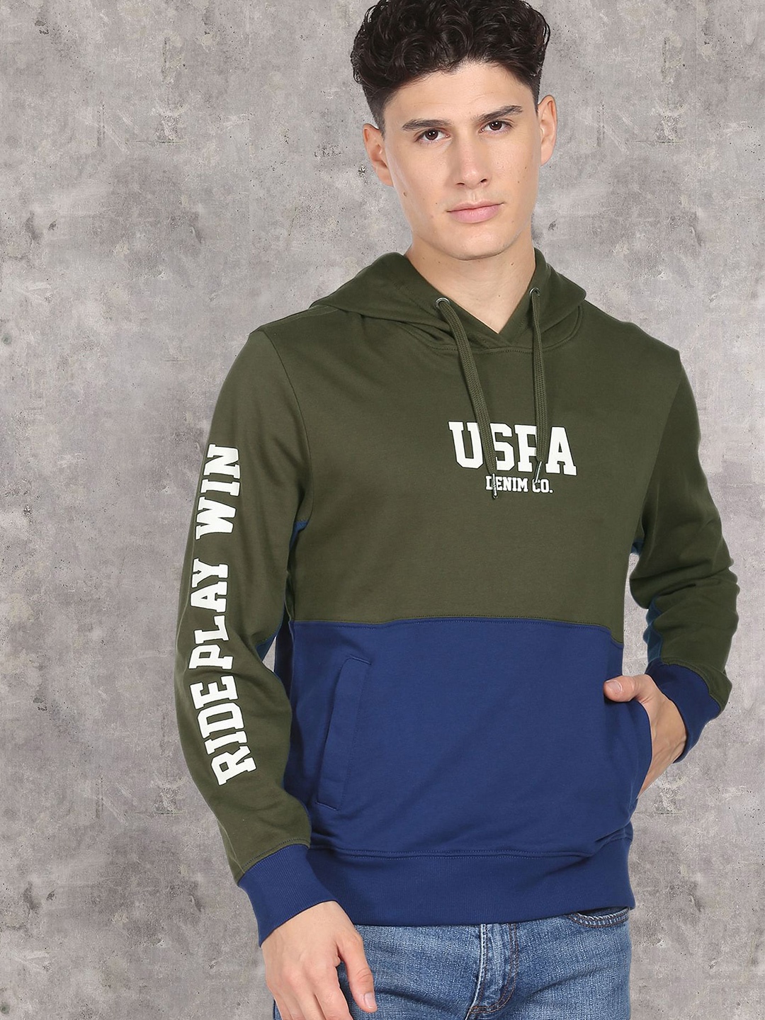 

U.S. Polo Assn. Denim Co. Colourblocked Hooded Sweatshirt, Green