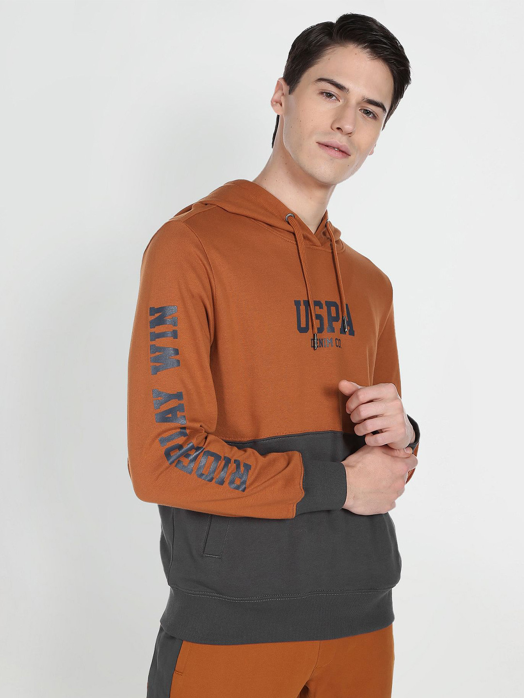 

U.S. Polo Assn. Denim Co. Colourblocked Hooded Sweatshirt, Rust