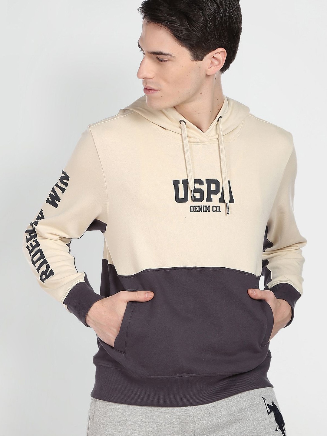 

U.S. Polo Assn. Denim Co. Printed Hooded Sweatshirt, Beige