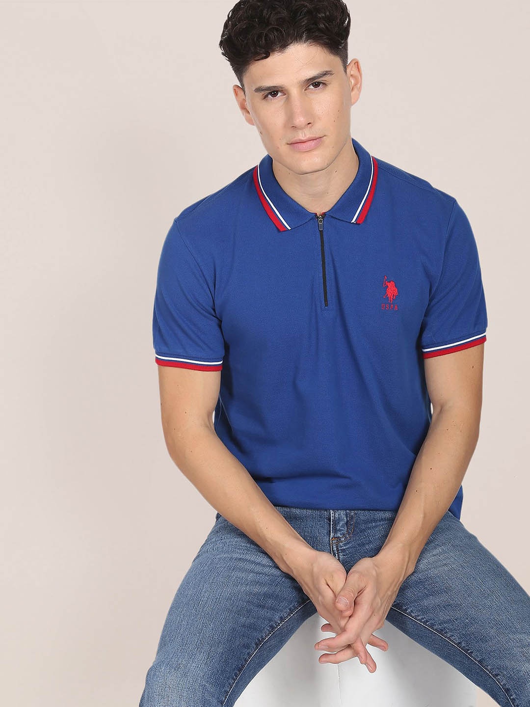 

U.S. Polo Assn. Men Polo Collar Slim Fit T-shirt, Blue