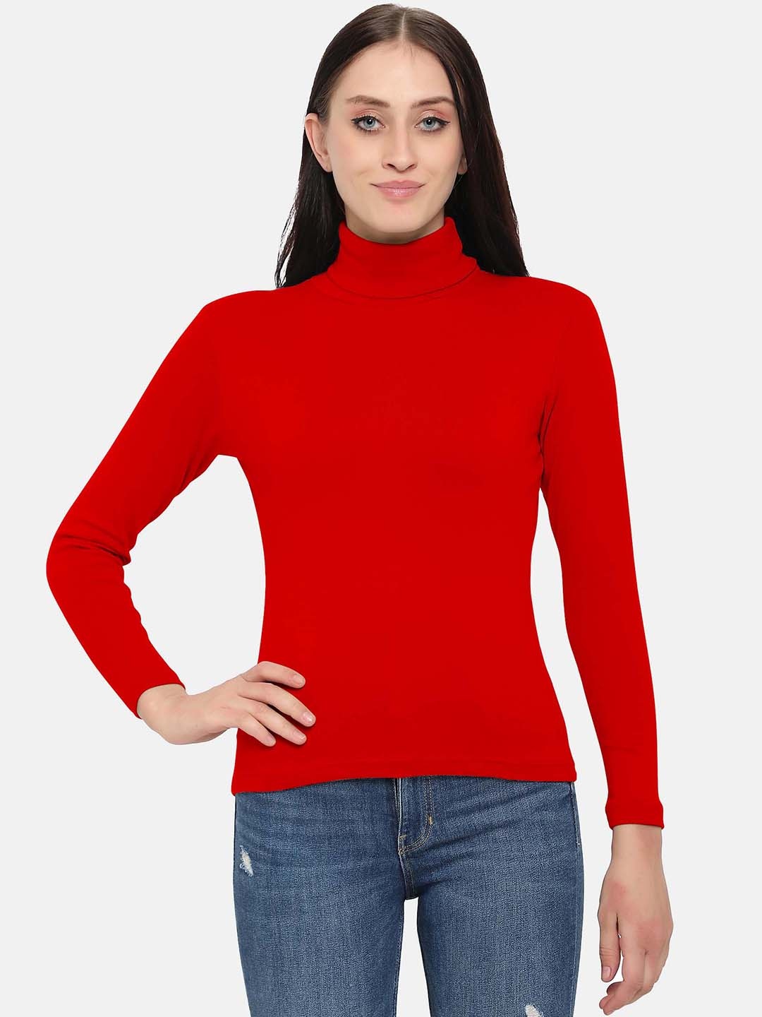 

DIAZ Turtle Neck Pullover Sweatshirt, Red