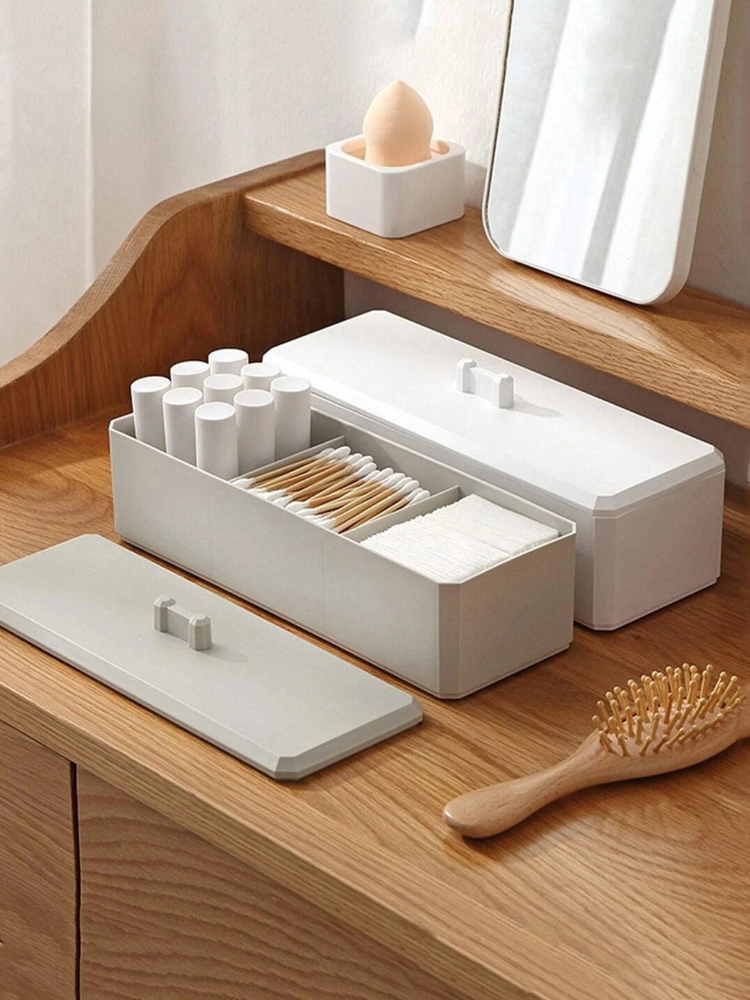 

MARKET99 White Bathroom Makeup Organizer With Lid