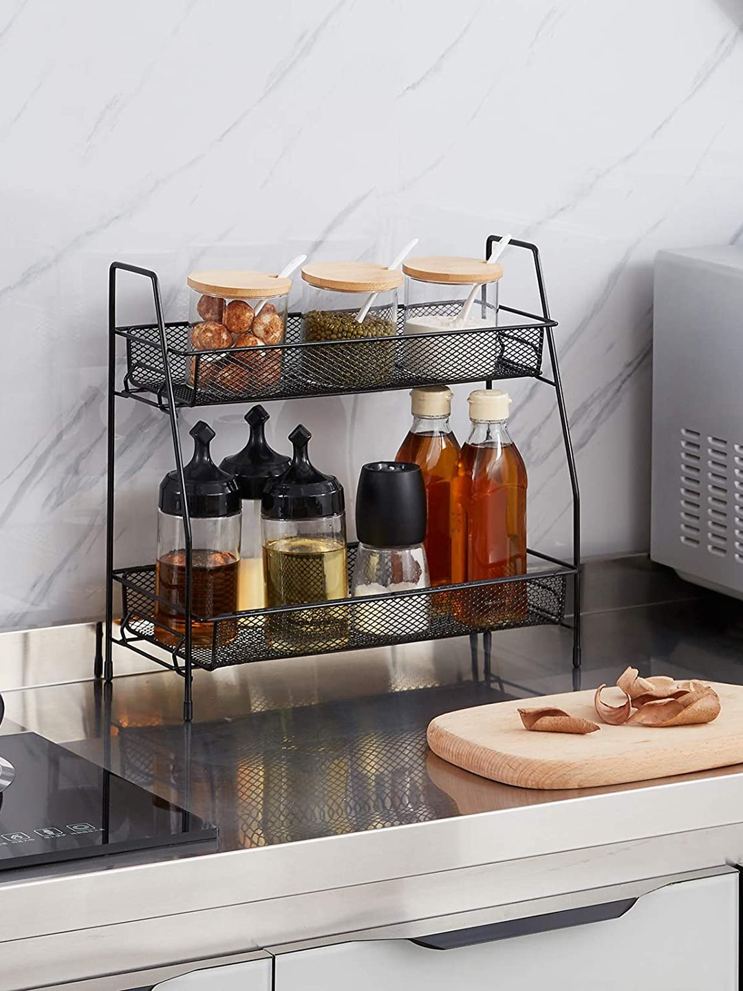 

MARKET99 Black Iron Table Metal Storage Rack Organizer