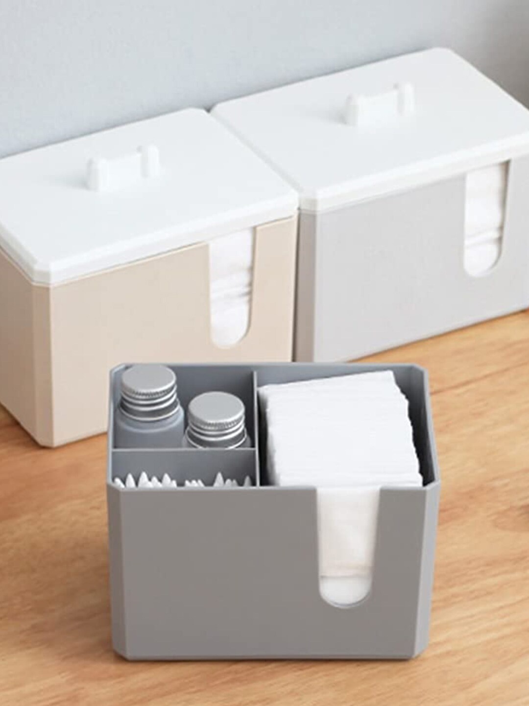 

MARKET99 Beige 4 Grids Qtip Holder Dispenser Storage Organizer