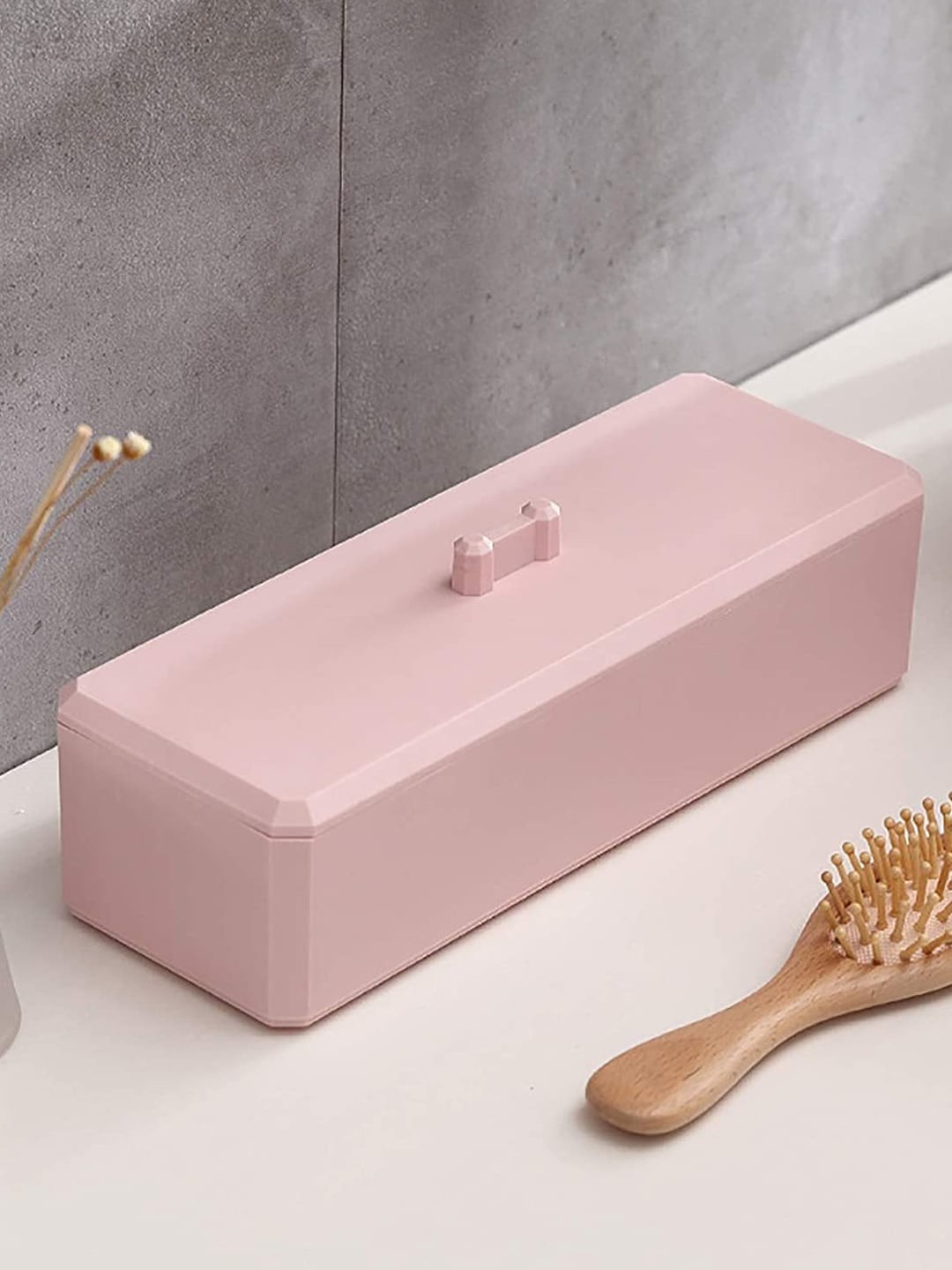 

MARKET99 Pink Bathroom Makeup Organizer Container With Lid