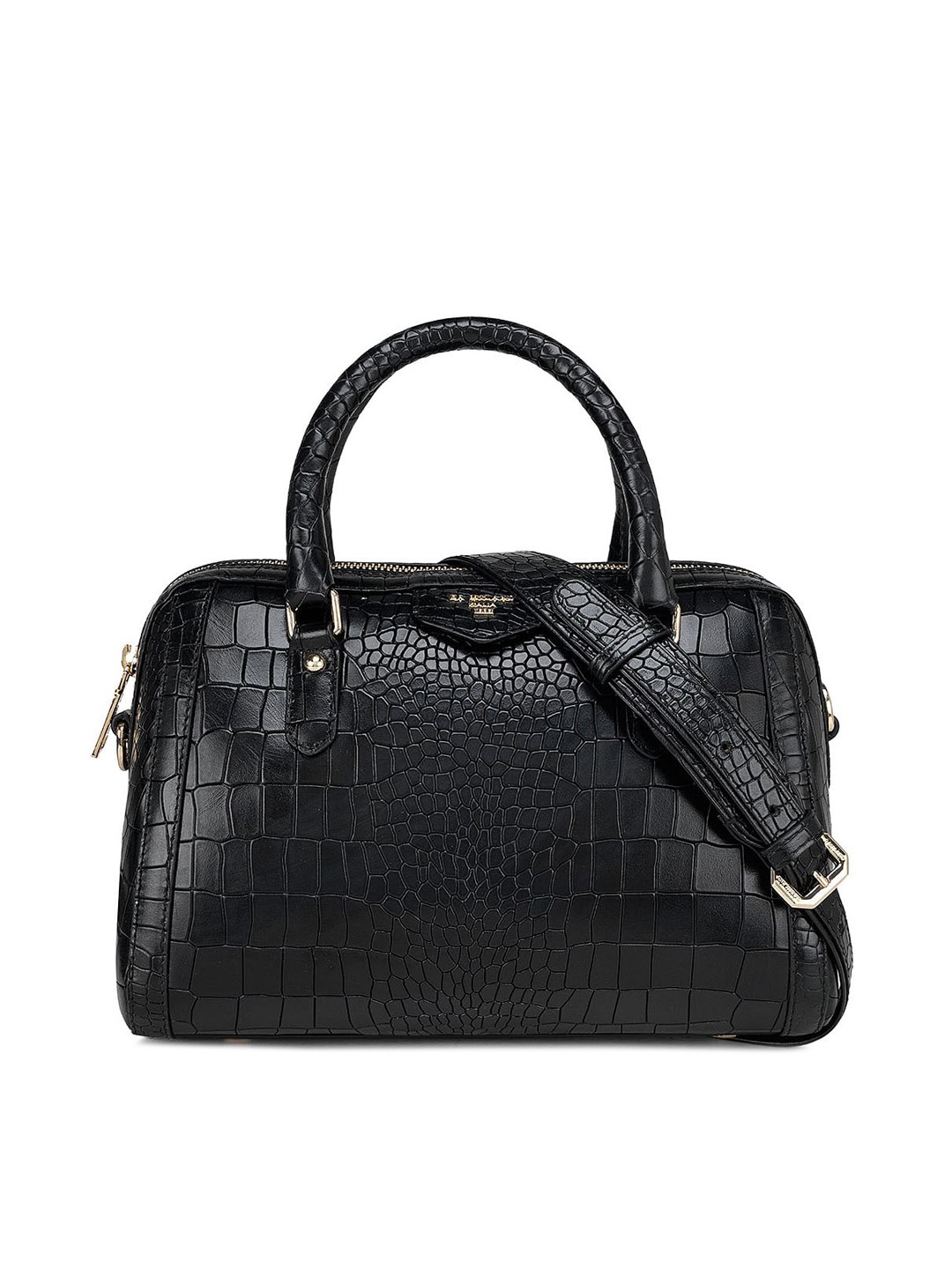 

Da Milano Textured Leather Structured Handheld Bag, Black