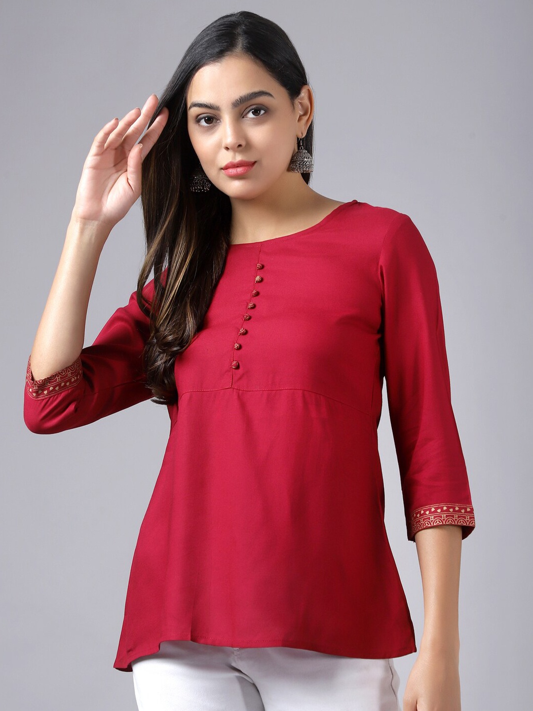 

KALINI Round Neck A-Line Top, Maroon
