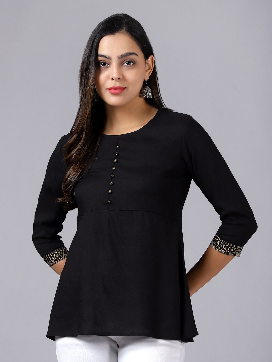 

KALINI Round Neck A-Line Top, Black