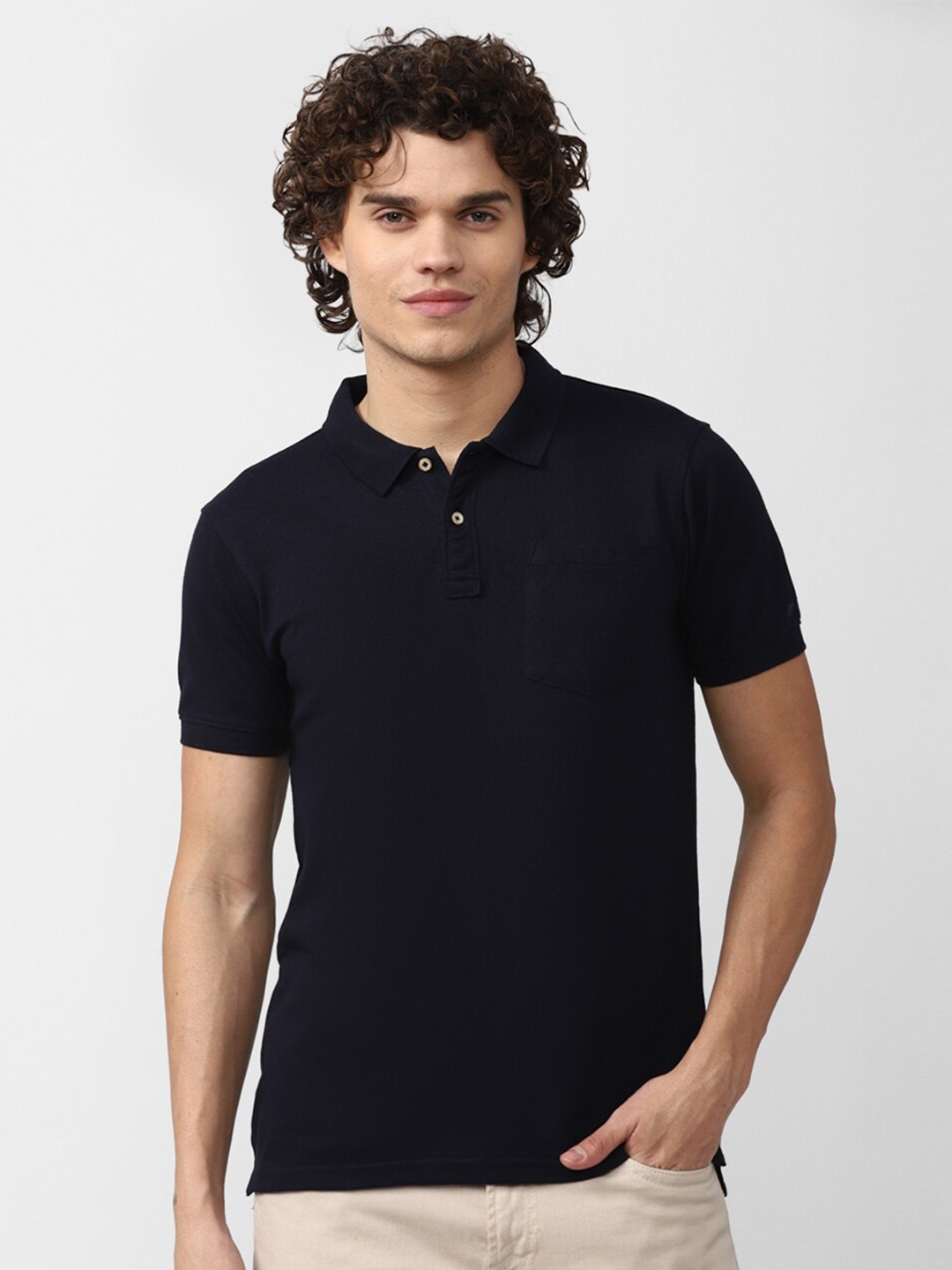 

Peter England Casuals Men Cotton Solid Polo Collar Slim Fit T-shirt, Navy blue
