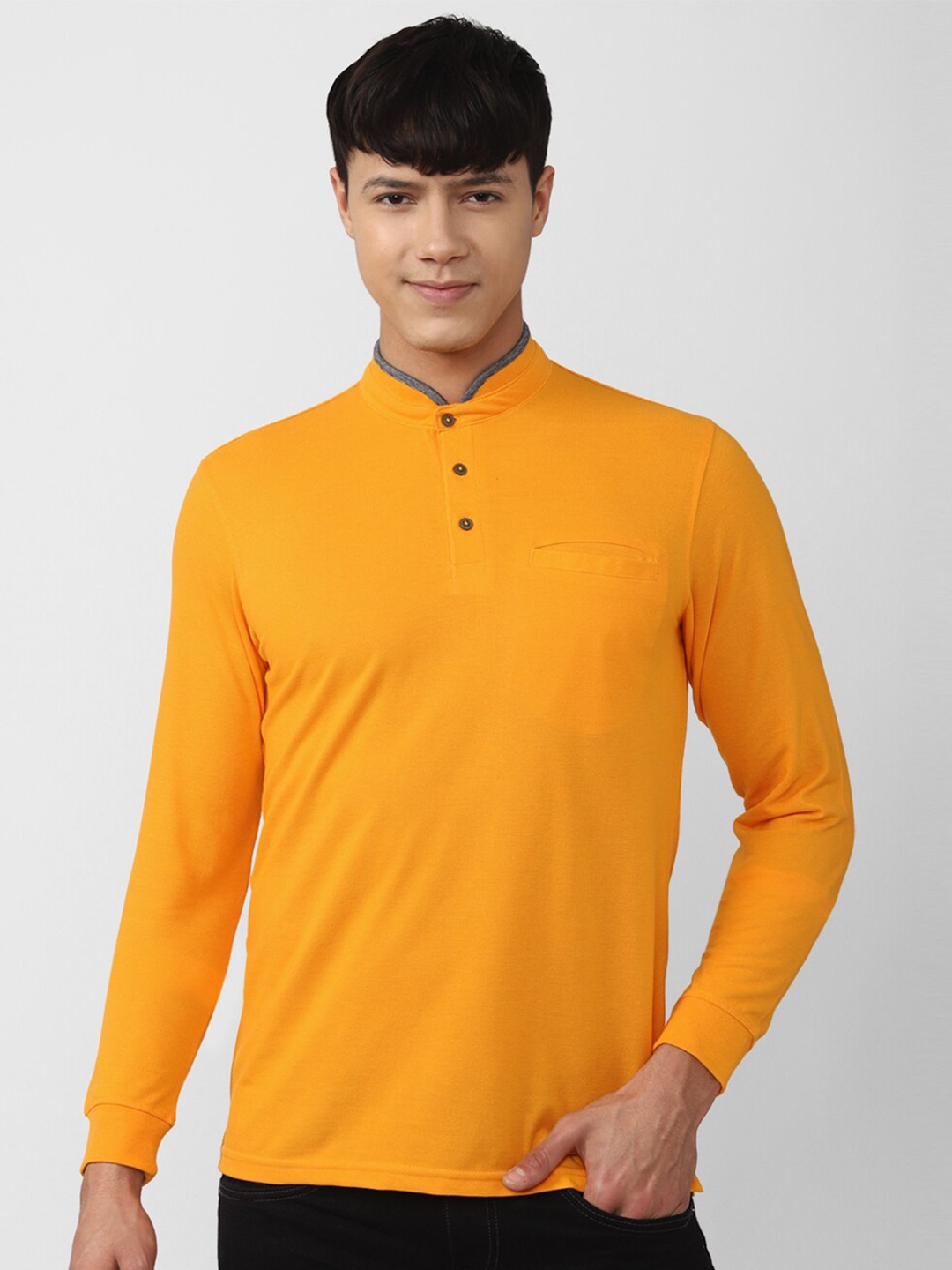 

Peter England Casuals Men Cotton Henley Neck T-shirt, Orange