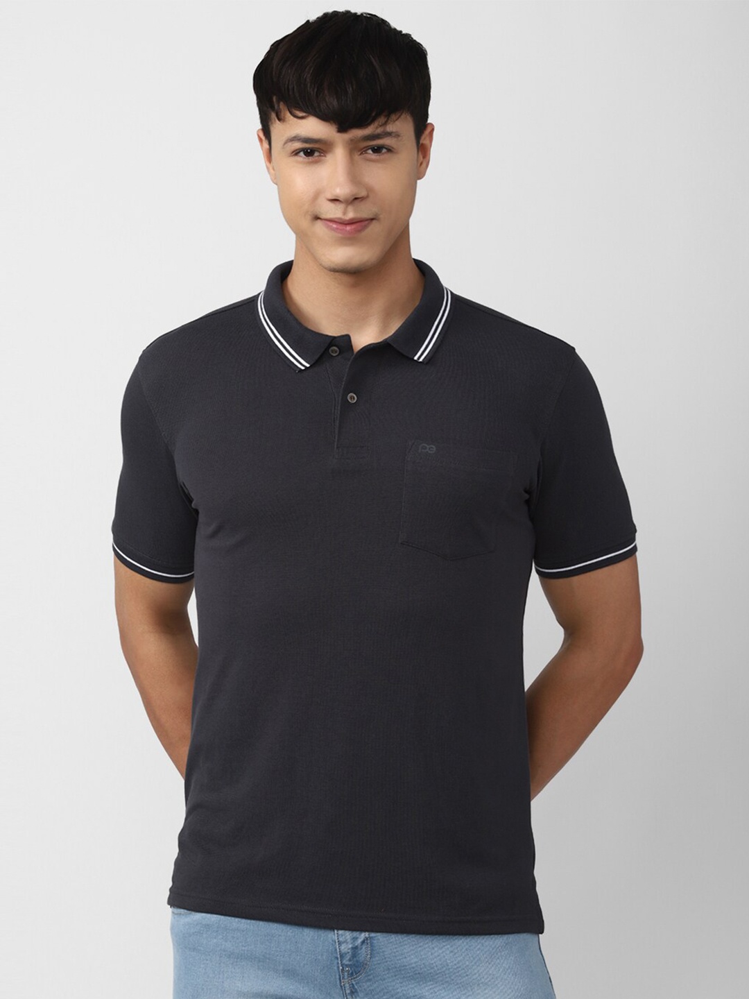 

Peter England Casuals Men Cotton Polo Collar T-shirt, Grey