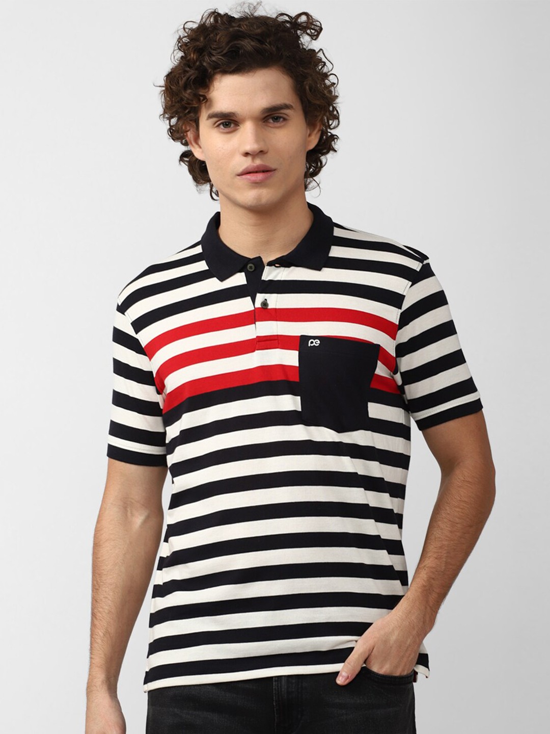 

Peter England Casuals Men Striped Cotton Polo Collar T-shirt, White