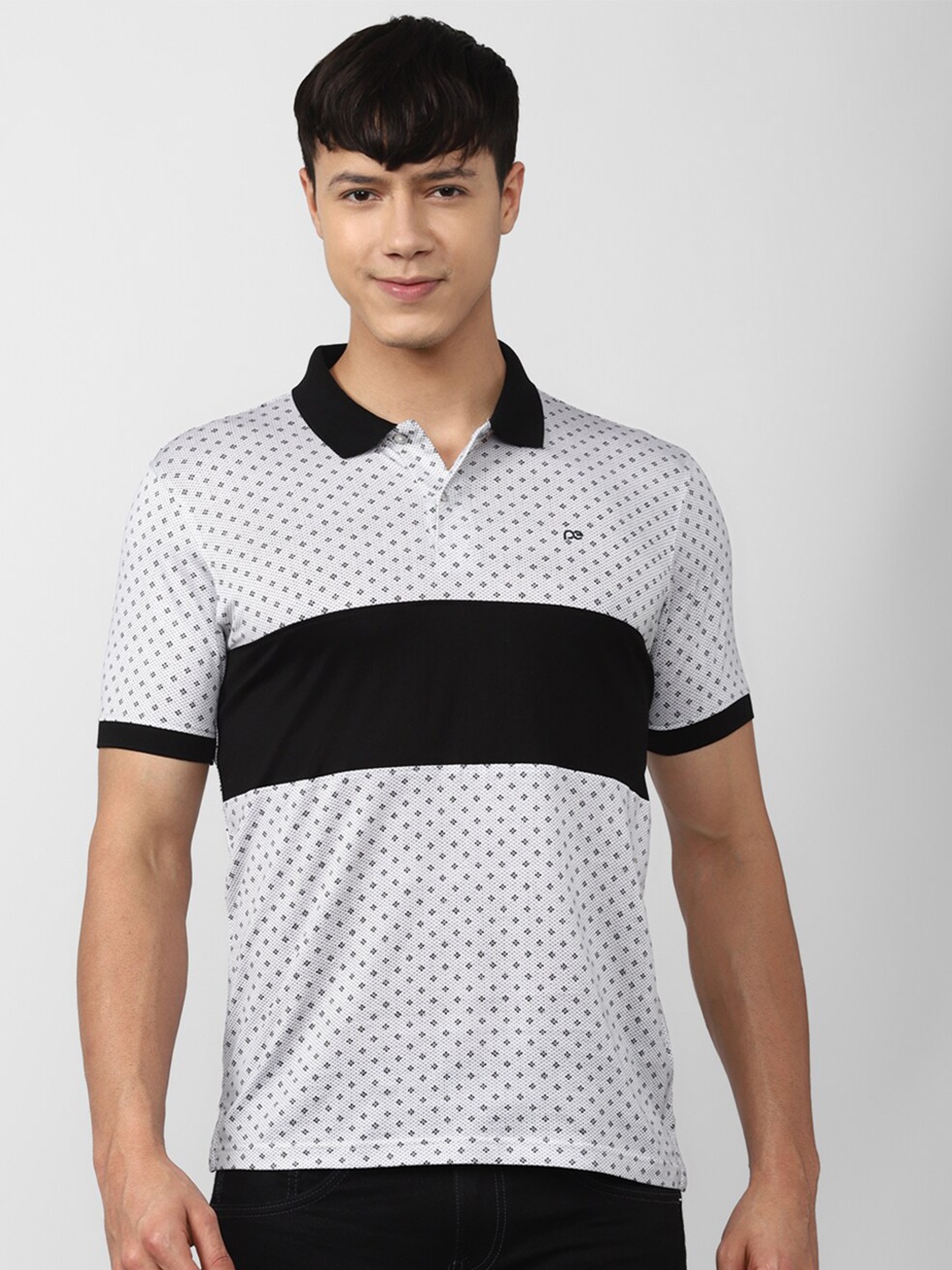 

Peter England Casuals Men Printed Cotton Polo Collar T-shirt, White