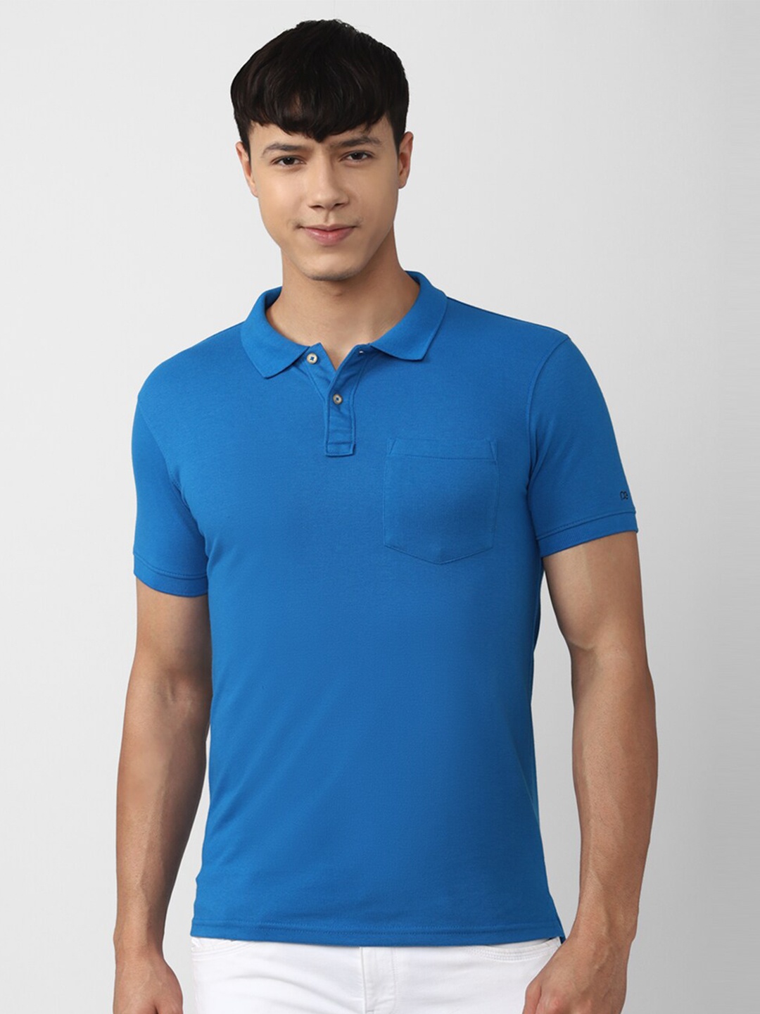 

Peter England Casuals Men Polo Collar Cotton Slim Fit T-shirt, Blue