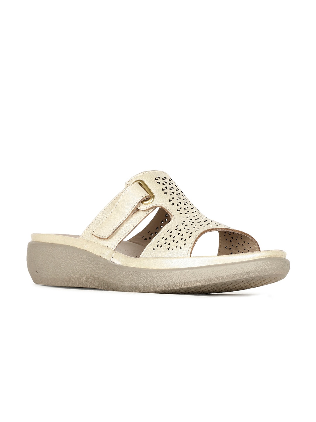 

Hush Puppies Textured Leather Wedge Heels with Laser Cuts, Beige