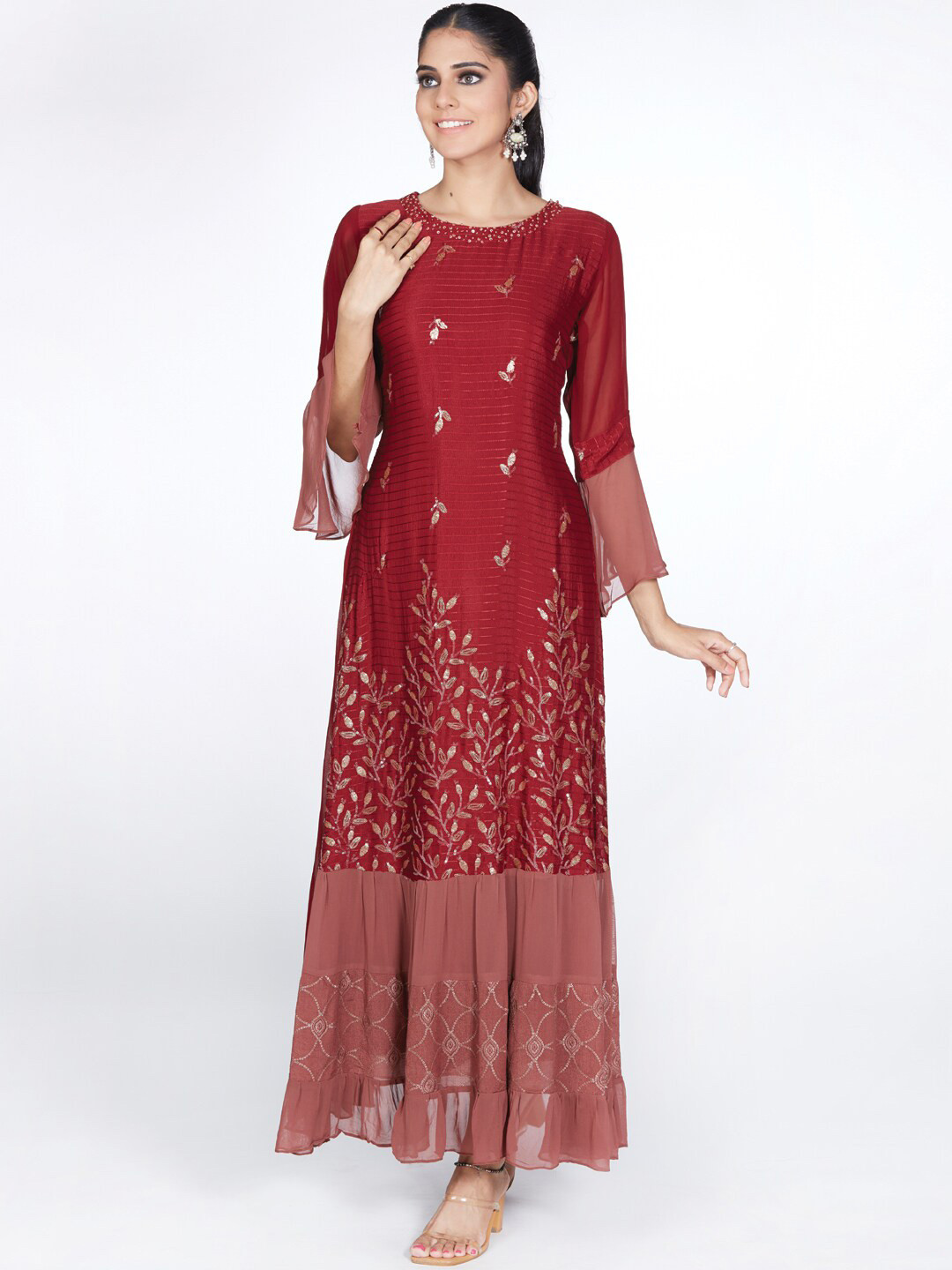 

taruni Floral A-Line Maxi Dress, Maroon
