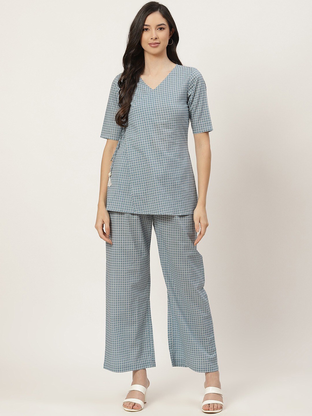 

FABRIC FITOOR Pure Cotton Top with Palazzos, Blue
