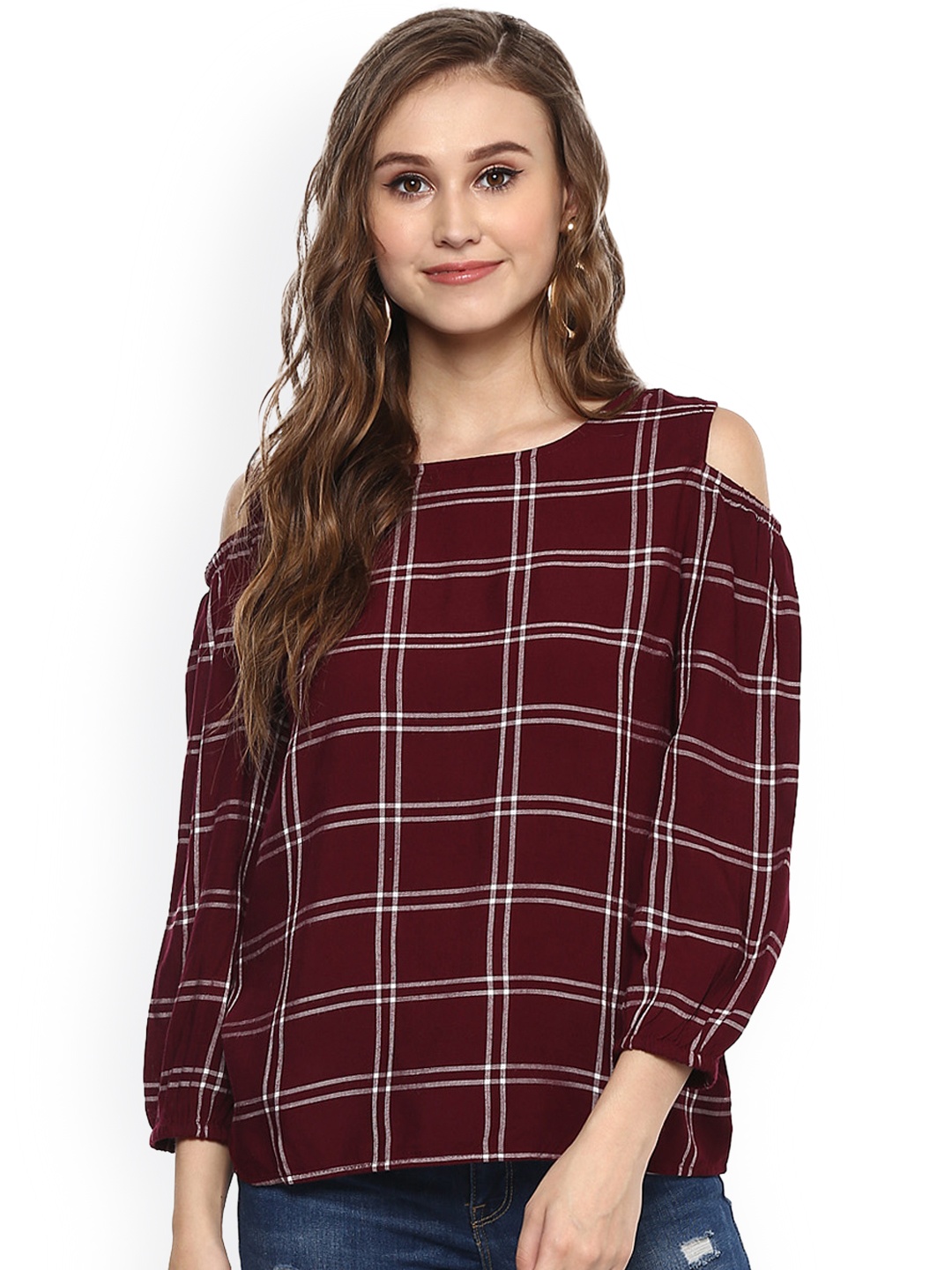 

Harpa Women Maroon Checked Top