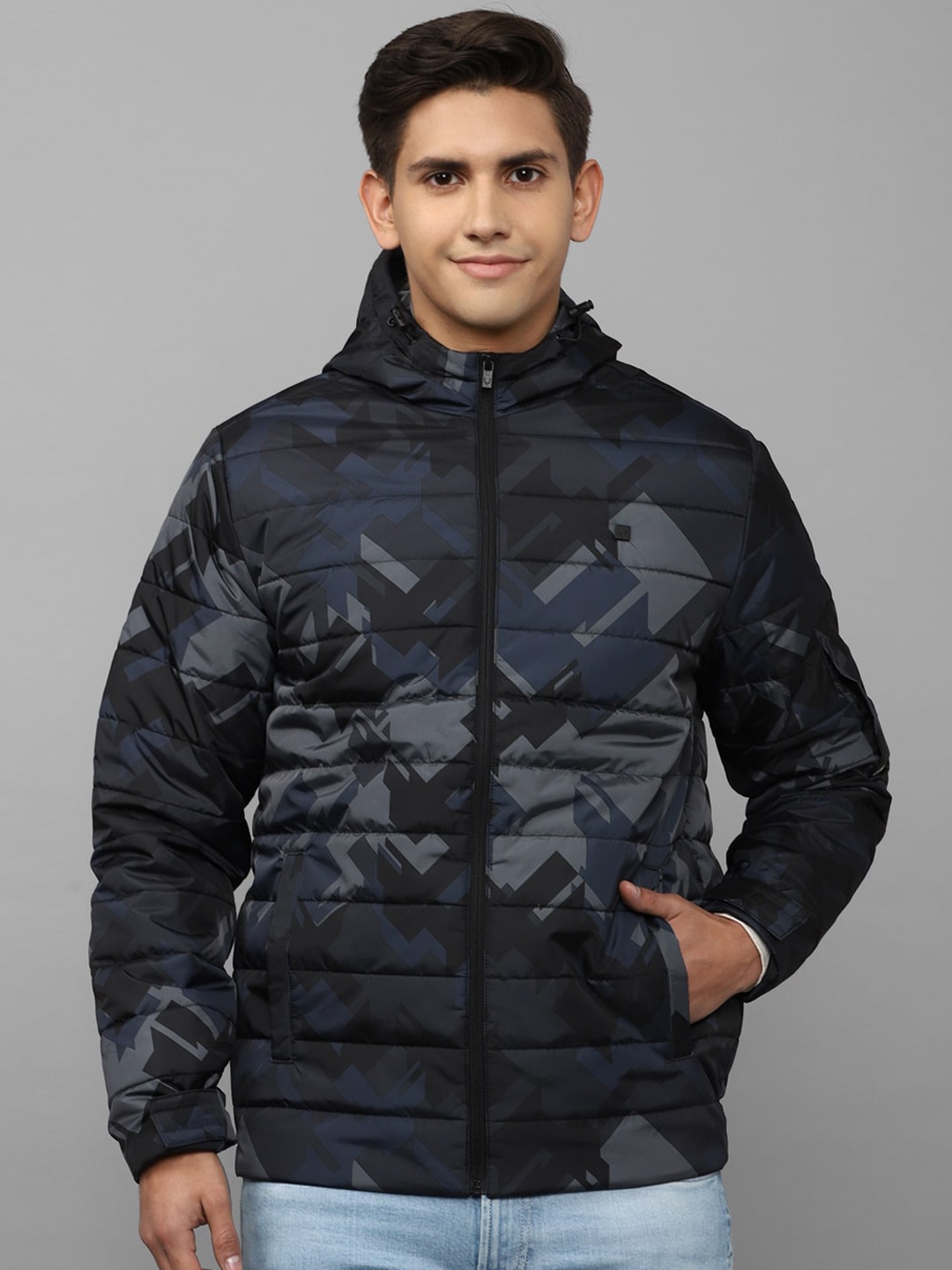 

Allen Solly Men Navy Blue Camouflage Padded Jacket