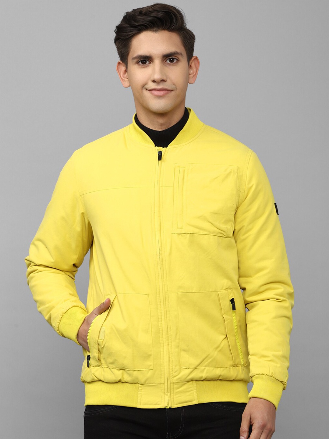 

Allen Solly Men Cotton Solid Bomber Jacket, Yellow