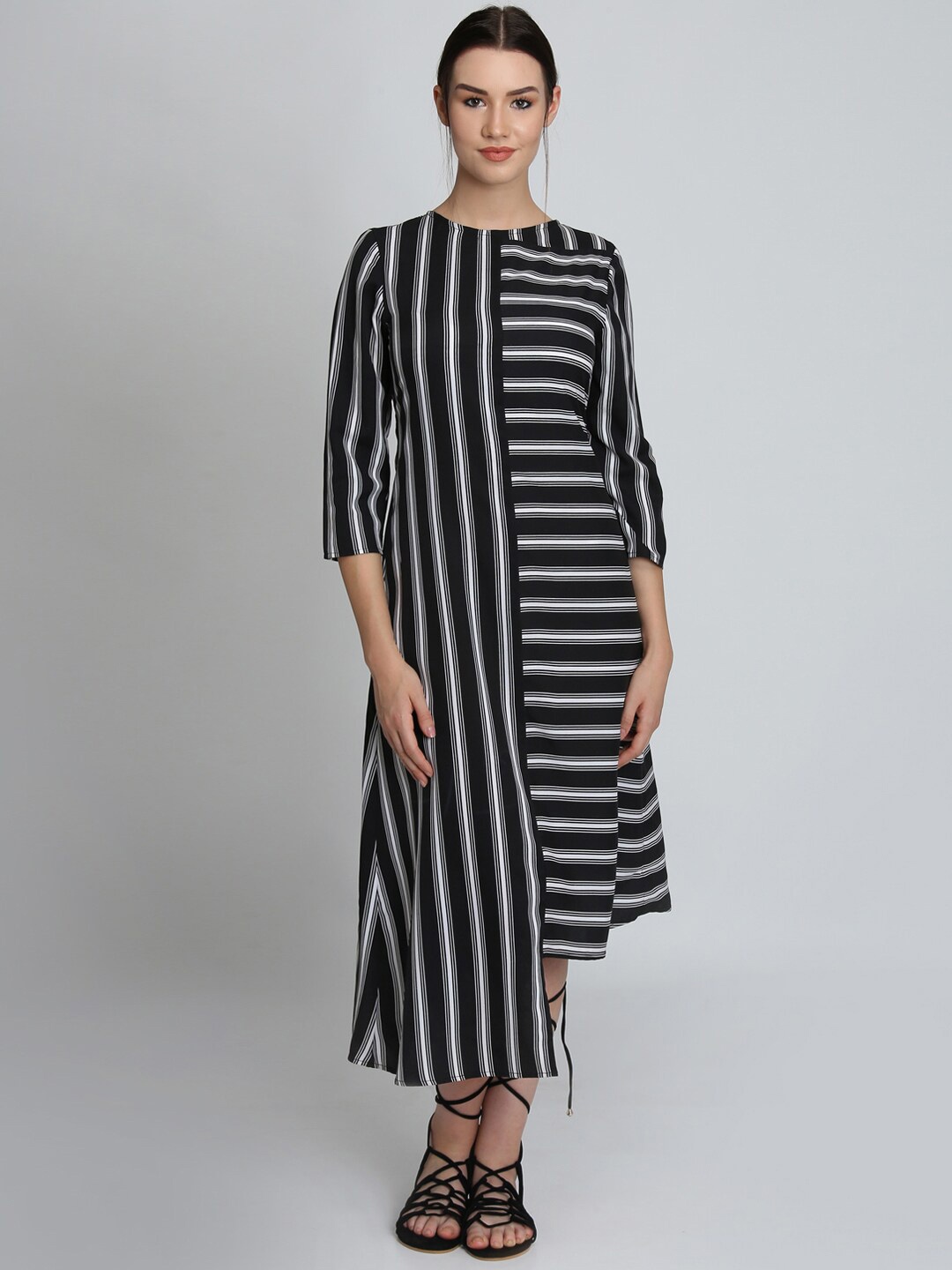 

DODO & MOA Striped Maxi Cotton Dress, Black