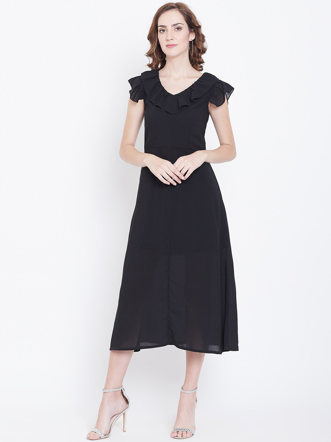

DODO & MOA A-Line Midi Cotton Dress, Black