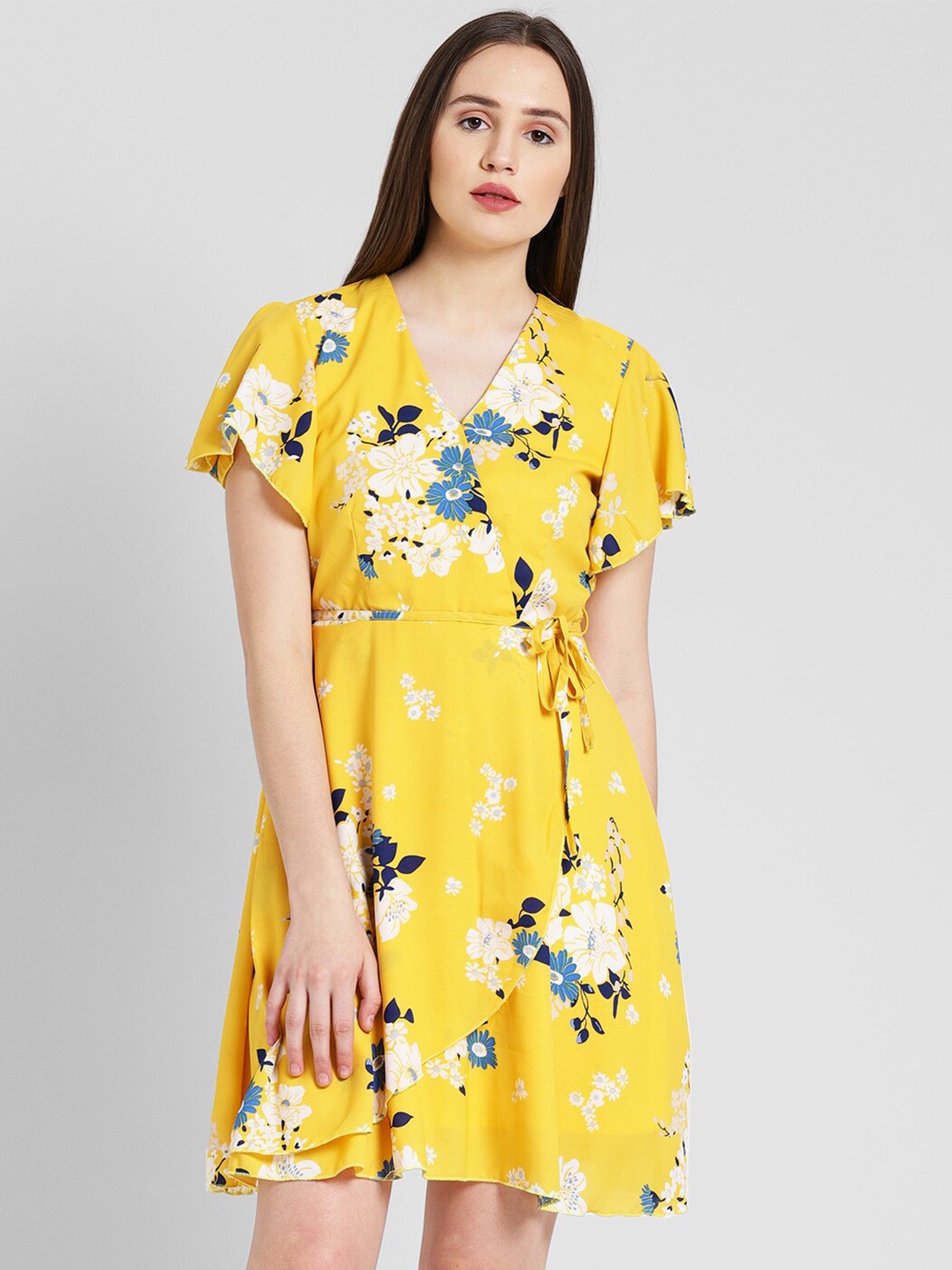 

DODO & MOA Floral Printed Wrap Dress, Yellow