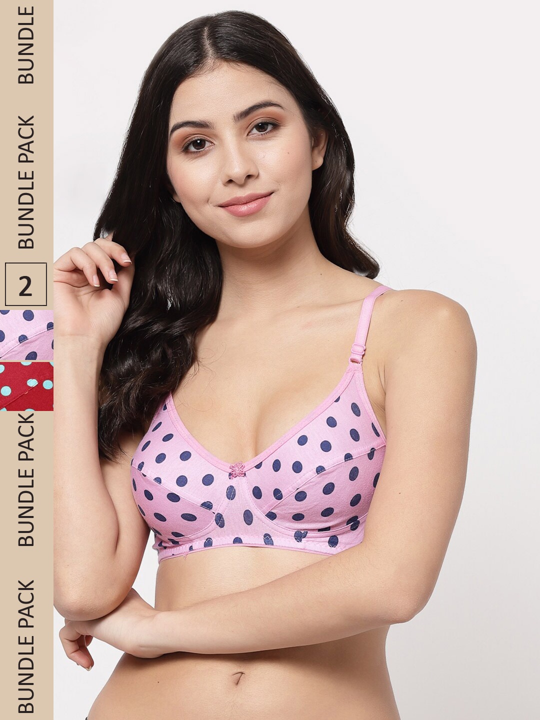 

Docare Pack Of 2 Printed Non Padded Cotton All Day Comfort Everyday Bra, Pink