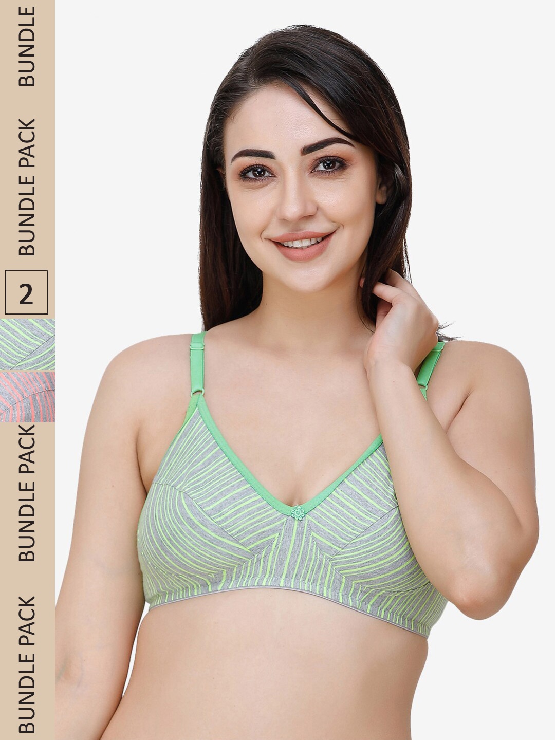 

Docare Pack Of 2 Striped Non Padded Cotton All Day Comfort Everyday Bra, Pink