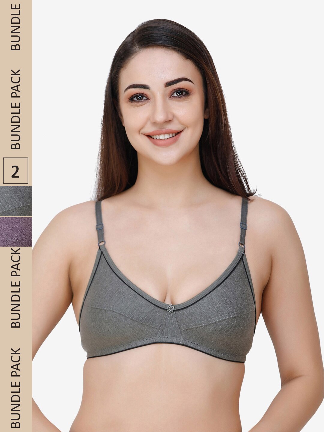 

Docare Pack Of 2 Non Padded Cotton All Day Comfort Everyday Bra, Grey