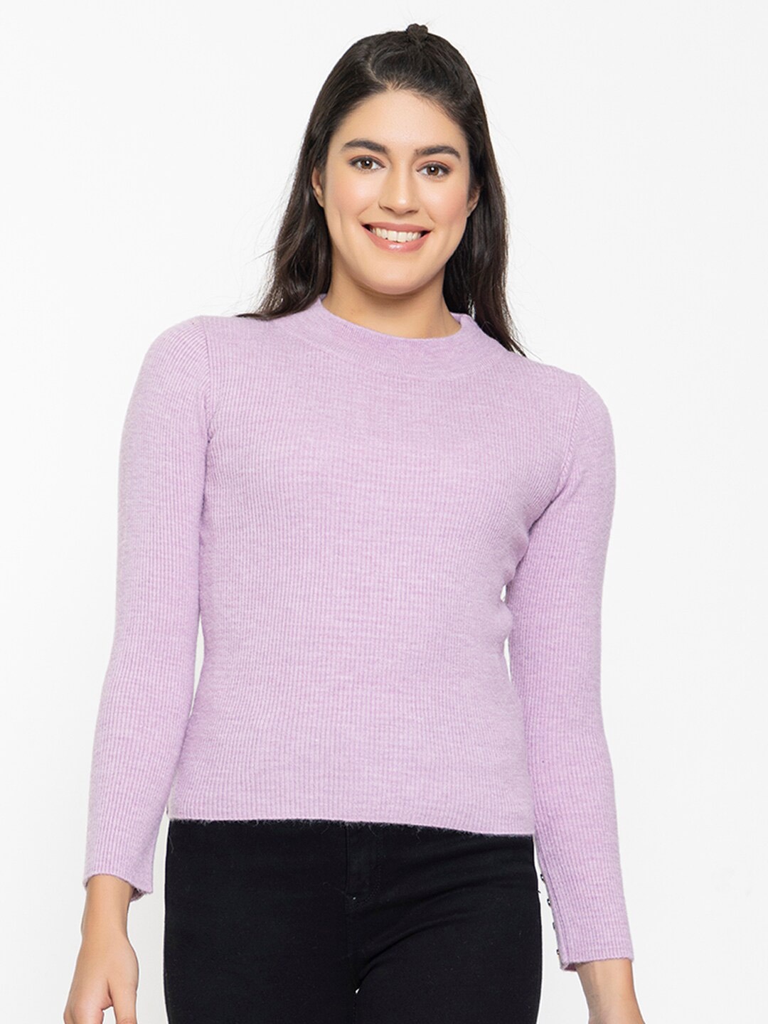 

RVK Women Acrylic Ribbed Pullover, Purple