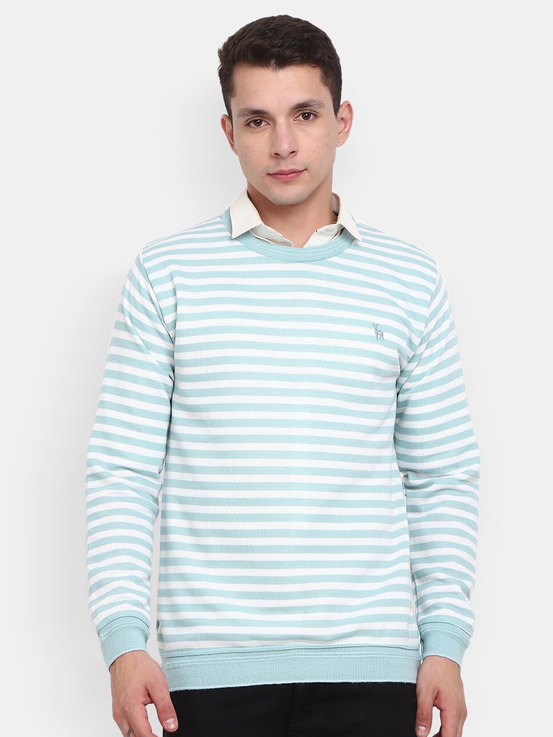 

V-Mart Men Striped Round Neck Sweatshirt, White