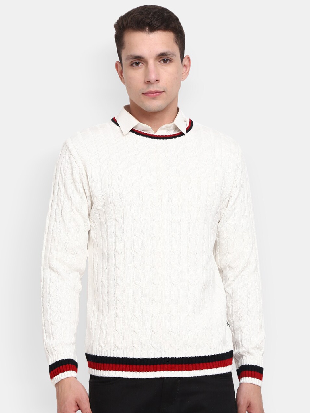 

V-Mart Men Self Design Round Neck Sweatshirt, White