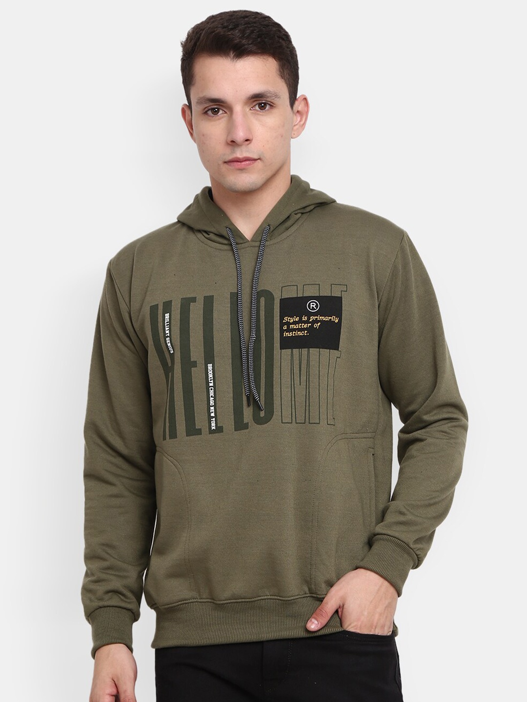 

V-Mart Men Printed Hooded Sweatshirt, Olive