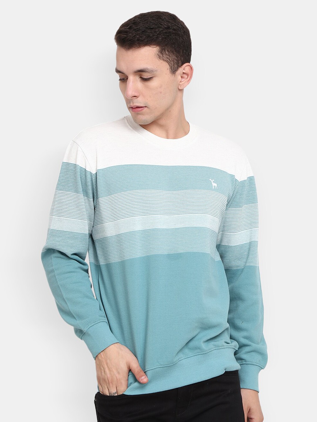 

V-Mart Men Colourblocked Round Neck Sweatshirt, Blue