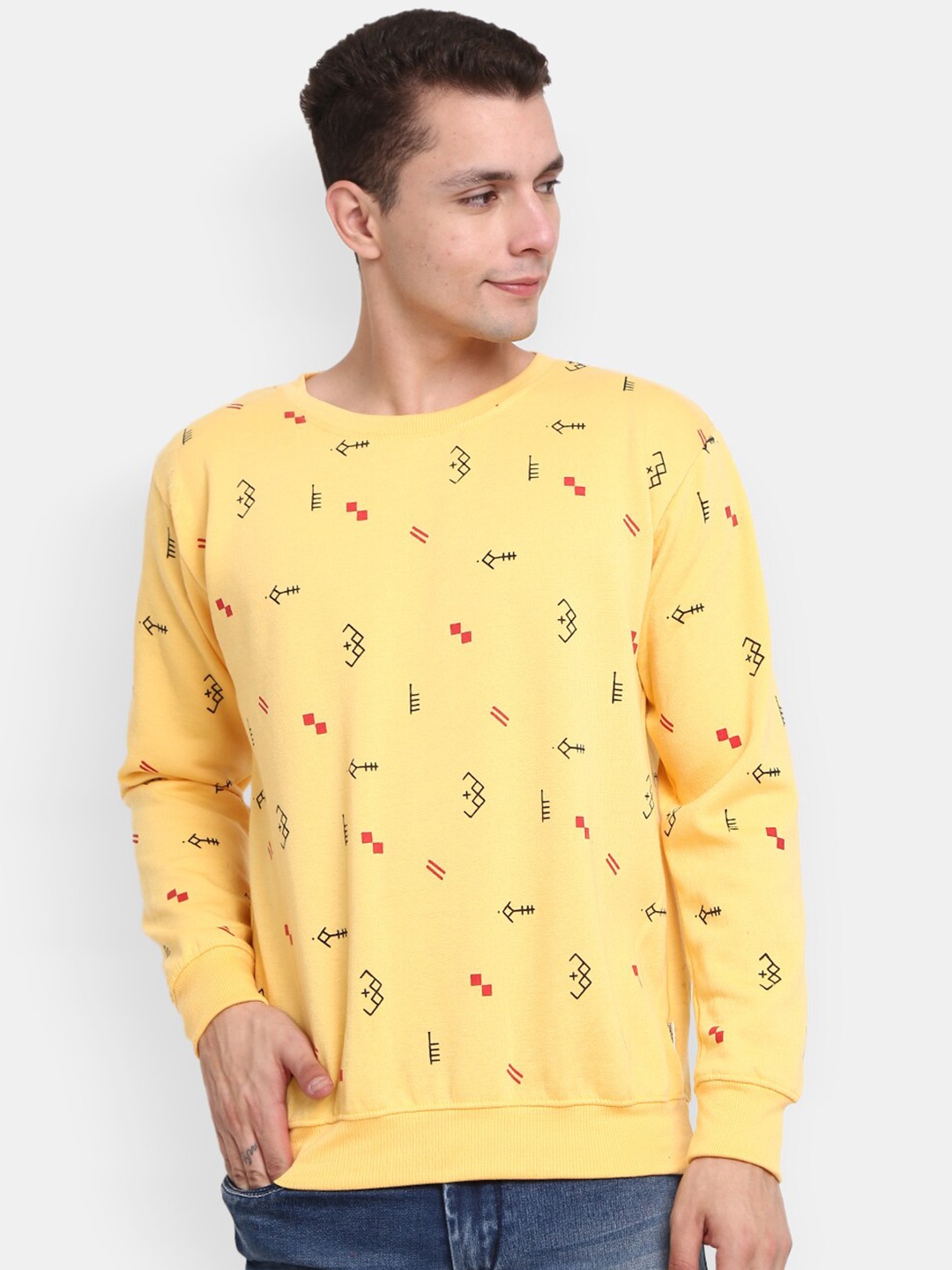 

V-Mart Men Printed Round Neck Sweatshirt, Yellow