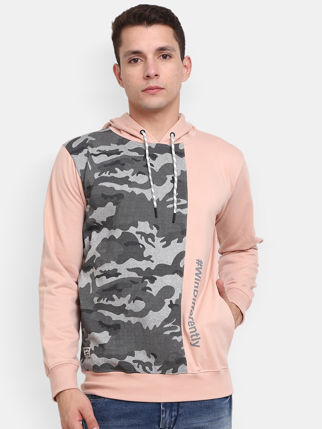 

V-Mart Men Printed Cotton Hooded Sweatshirt, Pink